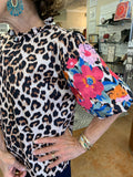 WALK WITH JOY EMBROIDERED LEOPARD BLOUSE