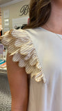 TWIRLED ON BY RUFFLE TRIM DRESS