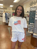 EMBROIDERED BOW USA FLAG T-SHIRT