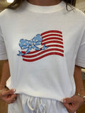 EMBROIDERED BOW USA FLAG T-SHIRT