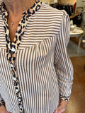 JUST FOR SHOW LEOPARD TRIMMED BLOUSE