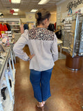 JUST FOR SHOW LEOPARD TRIMMED BLOUSE