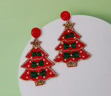 CHRISTMAS TREE SEED BEADED DANGLE EARRINGS