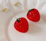 CRYSTAL STRAWBERRY WIRE DROP EARRINGS