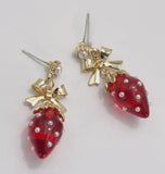 BOW BERRY RESIN DANGLE EARRING￼