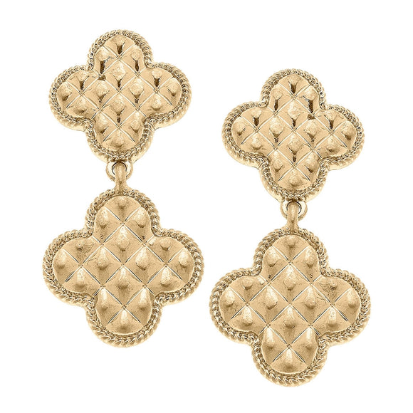 OLYMPIA QUILTED METAL CLOVER DROP EARRING