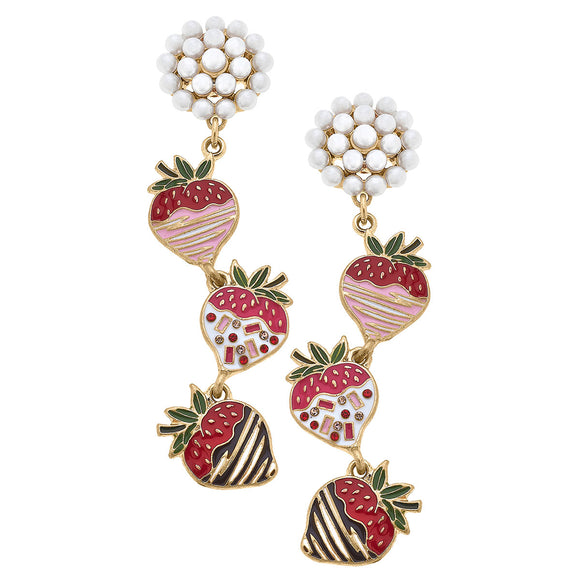 CANVAS DROP CHOCOLATE COVERED STRAWBERRIES LINKED EARRING