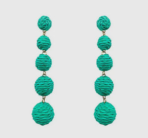 BLISSFUL DAYS LINEAR RAFFIA BALL EARRINGS