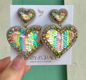 SPRING VIBES PASTEL SEQUINS HEART EARRINGS