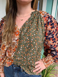 FALL READY MIX PRINT PEASANT TOP