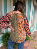 FALL READY MIX PRINT PEASANT TOP