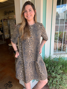 SWINGIN' IT DENIM LEOPARD DRESS