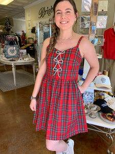 red plaid cami dress Plaid Bodycon Cami Dress With Rib Top In RED WINE