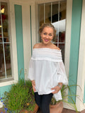 THE STUNNING OFF-SHOULDER SMOCKED DETAIL CHIFFON TUNIC