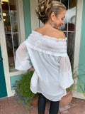 THE STUNNING OFF-SHOULDER SMOCKED DETAIL CHIFFON TUNIC