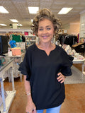 STAND TALL SPLIT NECK BLOUSE