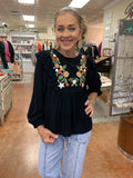 THE GRATEFUL EMBROIDERED RUFFLE SHOULDER BLOUSE