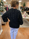 GIRLIE PEARL DETAIL FUZZY CABLE KNIT SWEATER