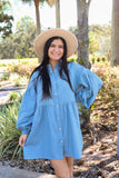 CAUSE AND EFFECT CHAMBRAY SHIRT DRESS