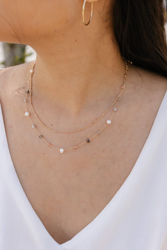 BEADED PEARL LAYERED DELICATE NECKLACE