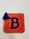 LUXE VELVET EMBROIDERED INITIAL POUCH