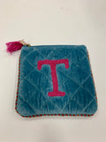 LUXE VELVET EMBROIDERED INITIAL POUCH
